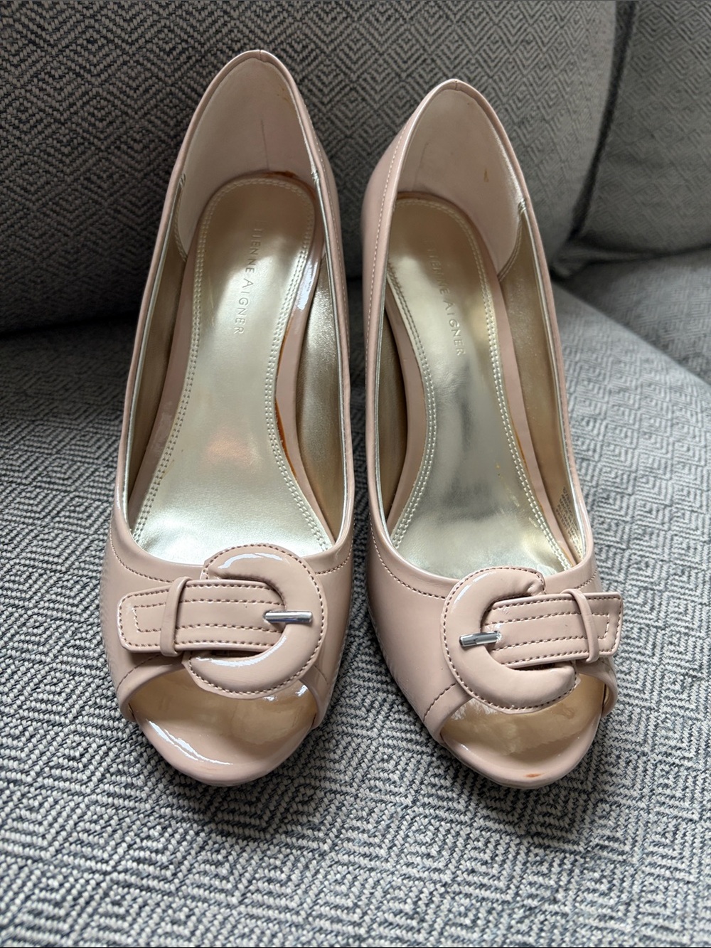 Etienne Aigner Blush Peep-Toe Pumps with Buckle Accent